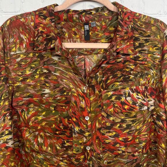 Kut From The Kloth Blouse Jasmine Womens Large Sheer Abstract Artsy Flowy Top - Picture 3 of 10